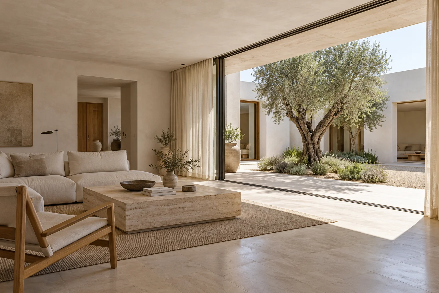 Casa Sol living room opening onto a sunlit courtyard