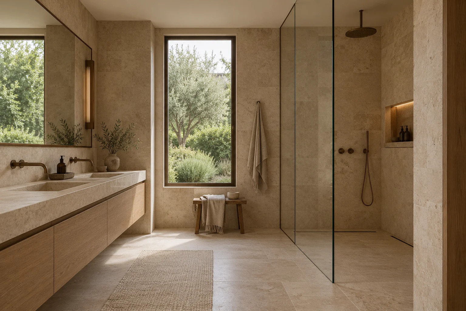 Clay and limestone bathroom