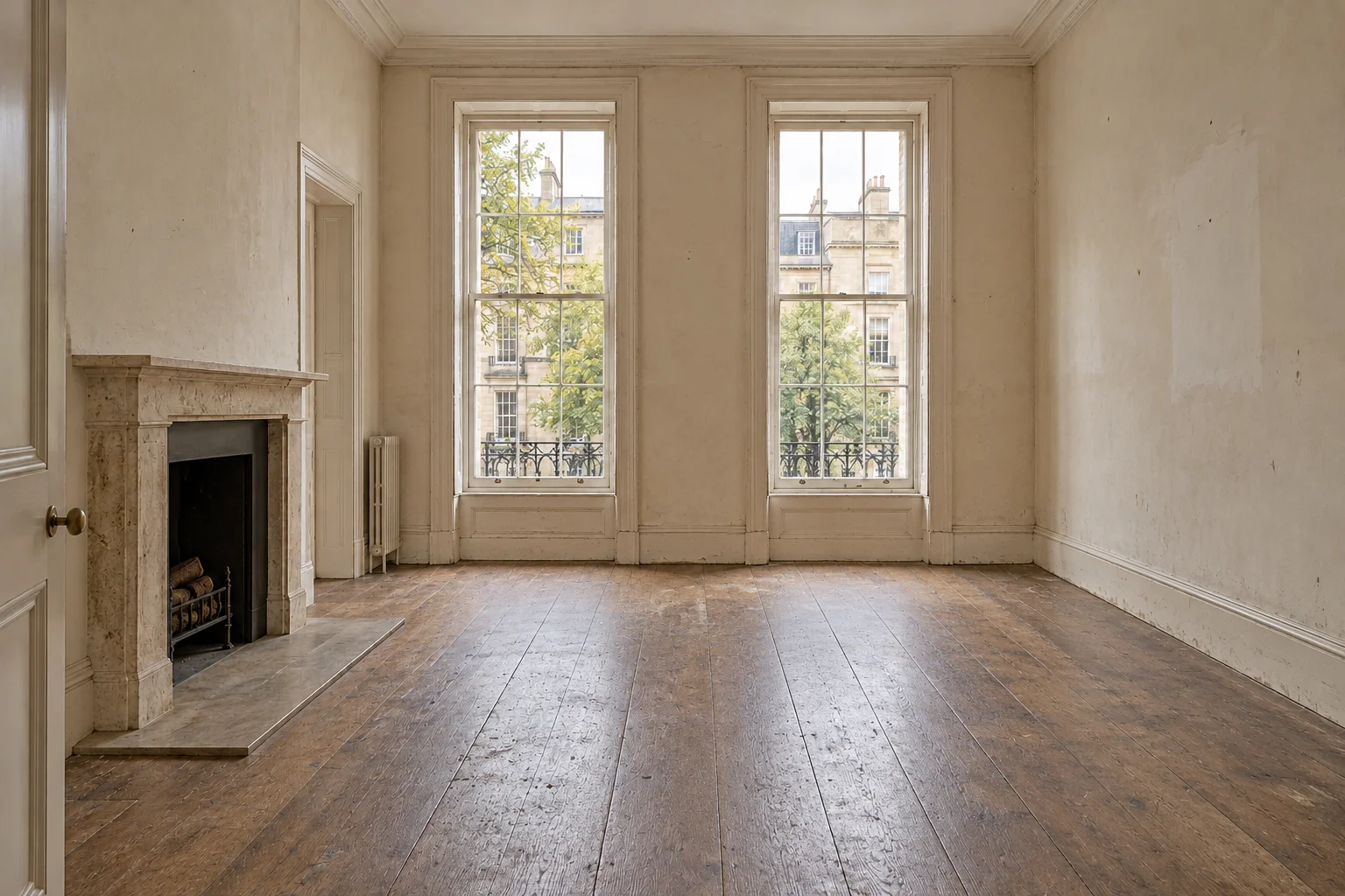 Townhouse interior before renovation with dated finishes